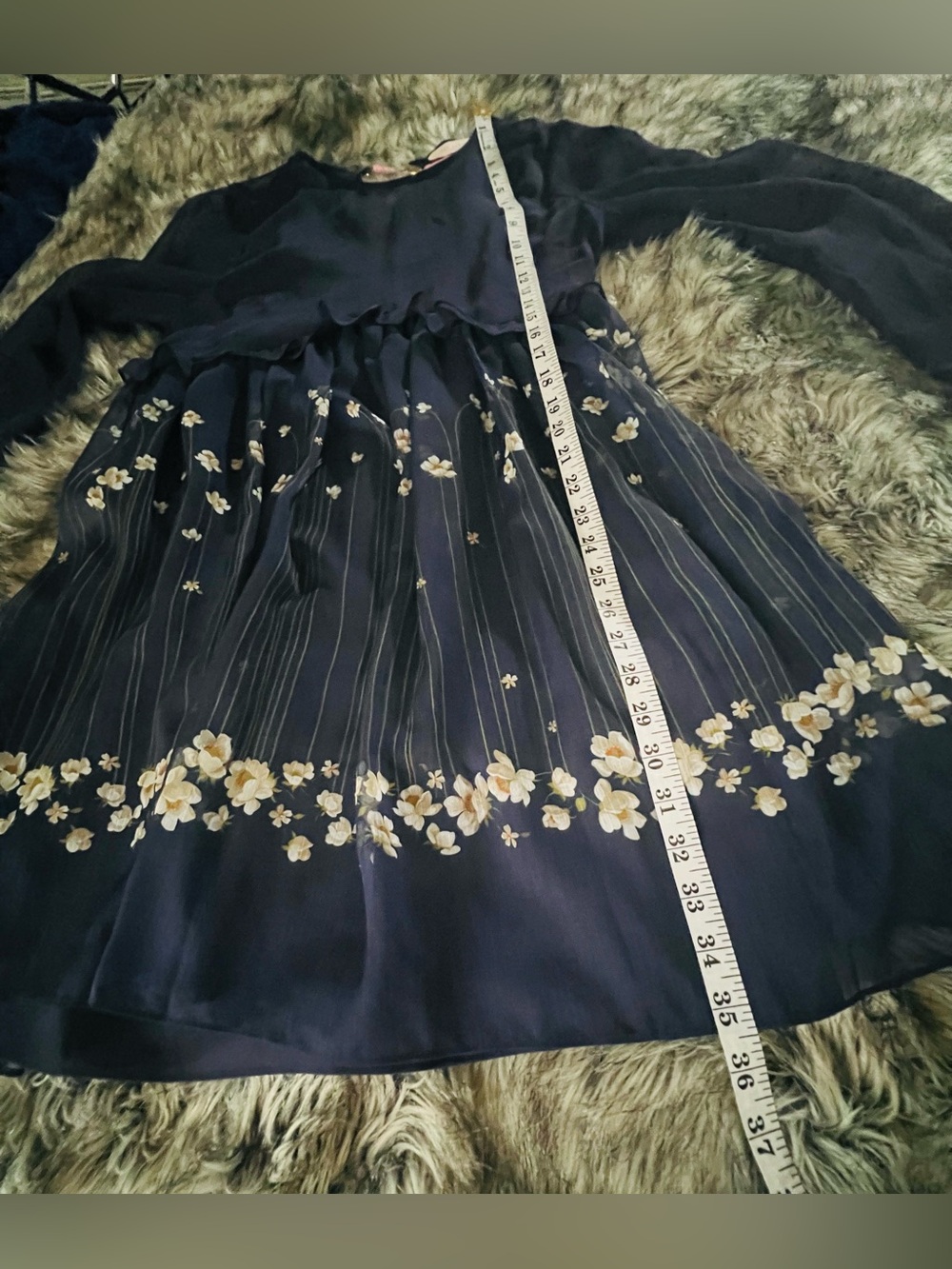 Ted Baker Navy Floral Long Sleeve Chiffon Dress - Picture 6 of 15